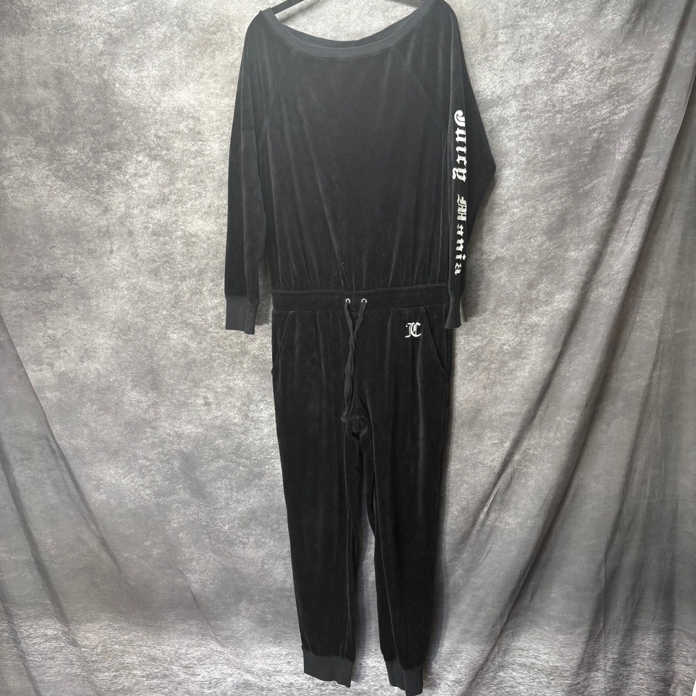 Juicy Couture Velour Jumpsuit Coveralls Womens M Black Juicy Mania Retro Y2K